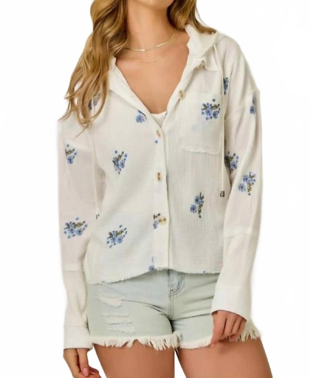 NEW MYSTREE washed embroidery hoodie jacket in off white